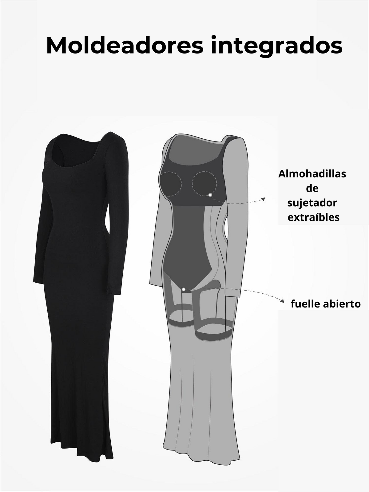 Robe midi à manches longues avec effet gainant intégré