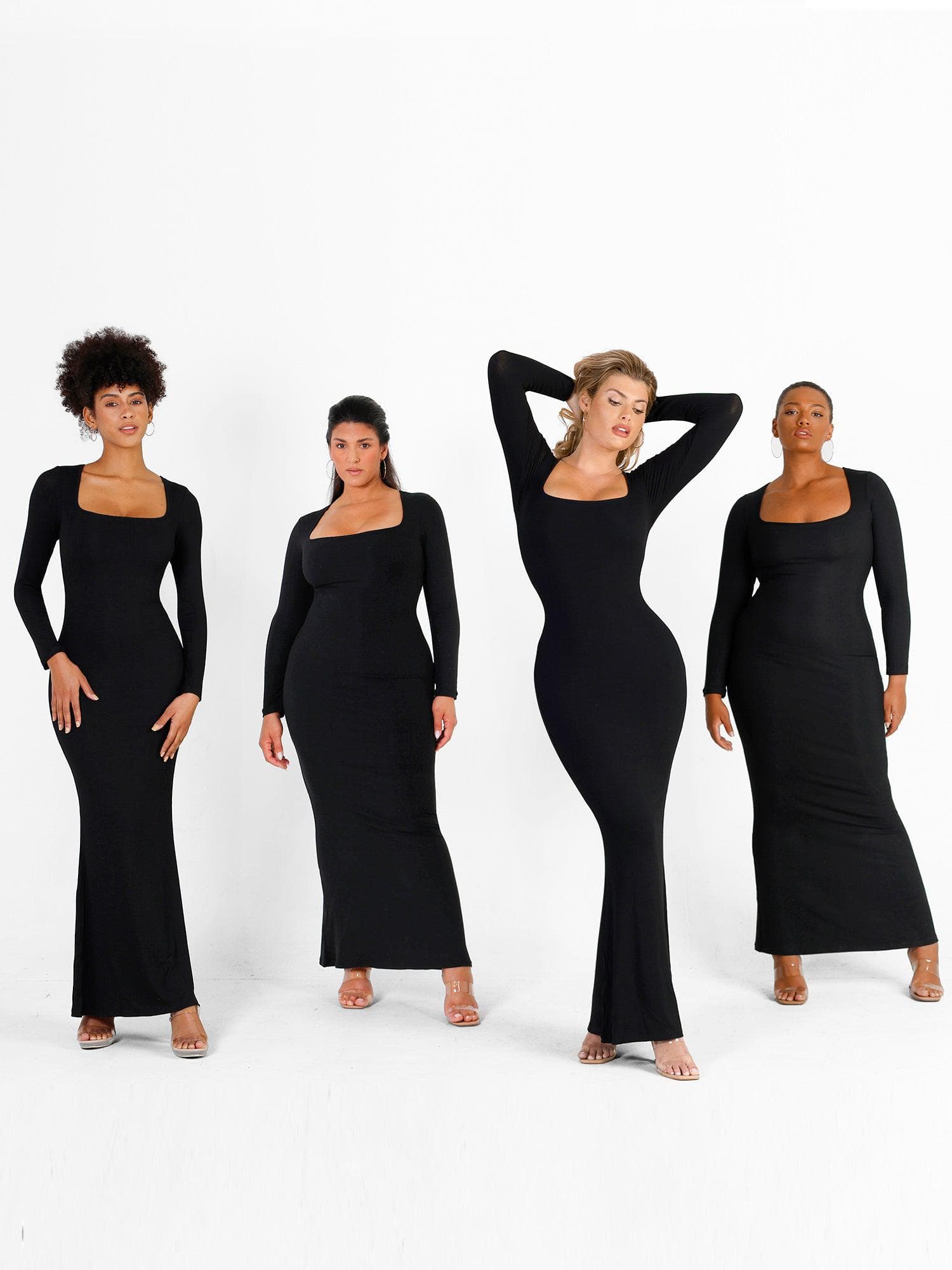 Robe longue de détente à manches longues avec effet gainant intégré