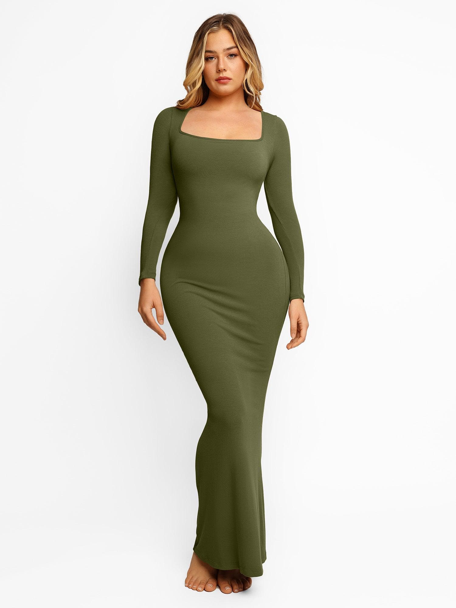 Robe longue de détente à manches longues avec effet gainant intégré