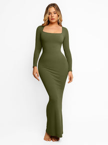 Robe longue de détente à manches longues avec effet gainant intégré