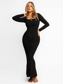 Robe longue de détente à manches longues avec effet gainant intégré