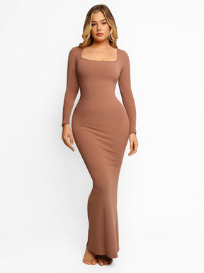 Robe longue de détente à manches longues avec effet gainant intégré
