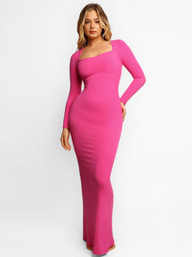 Robe longue de détente à manches longues avec effet gainant intégré