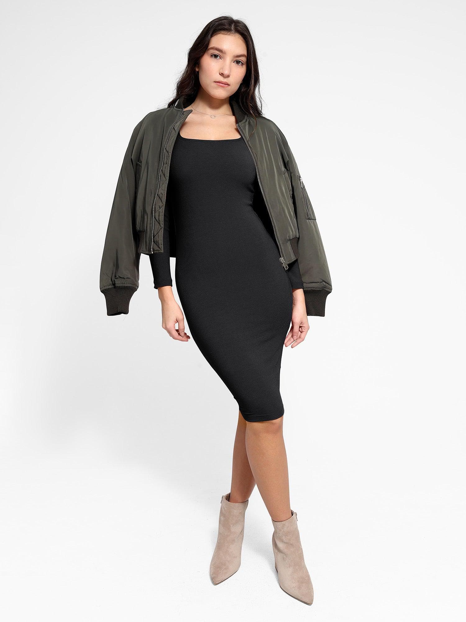Robe midi à manches longues avec effet gainant intégré