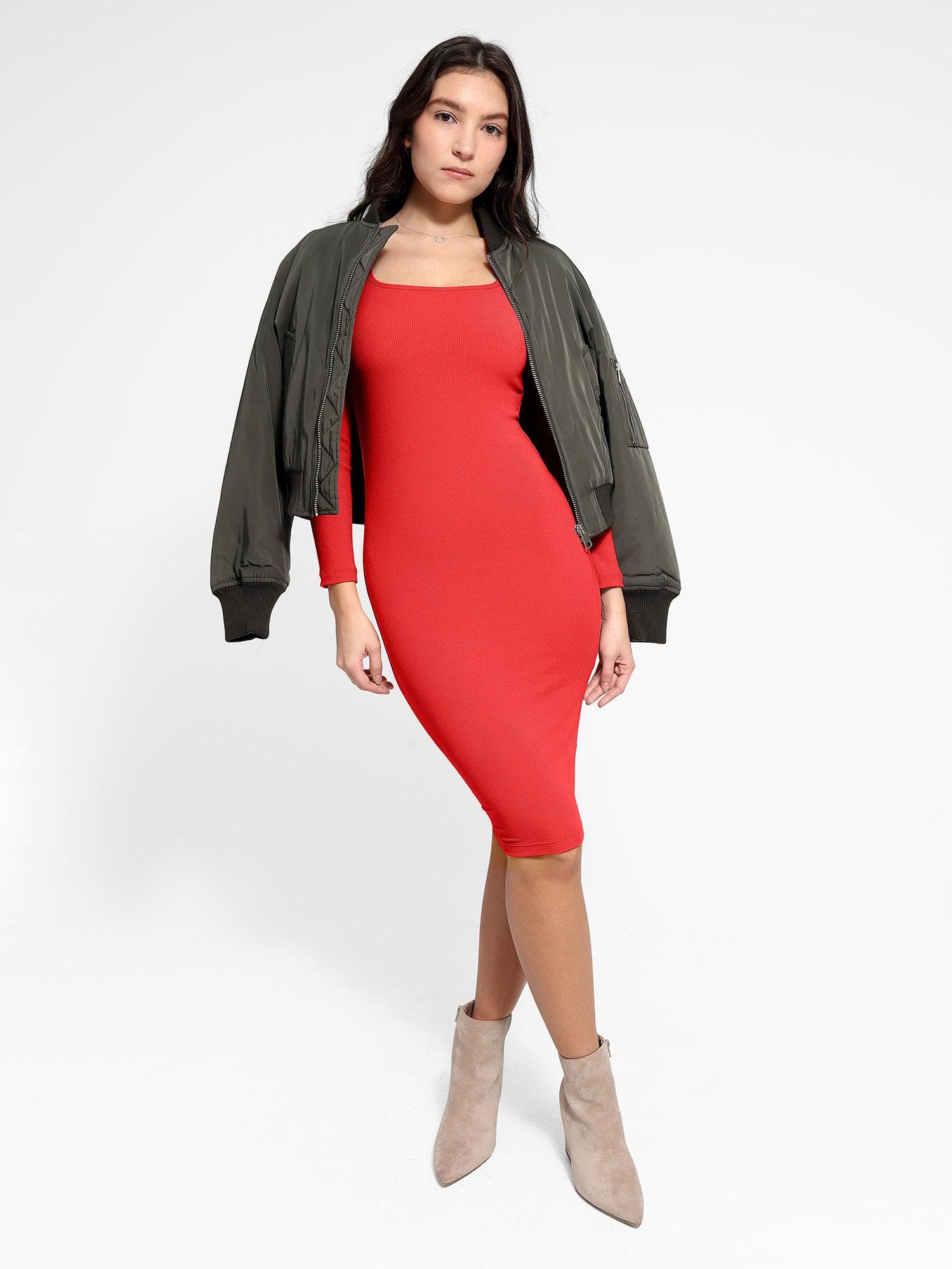 Robe midi à manches longues avec effet gainant intégré