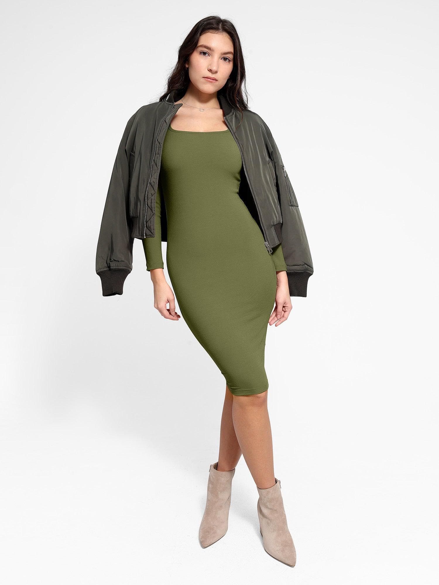 Robe midi à manches longues avec effet gainant intégré