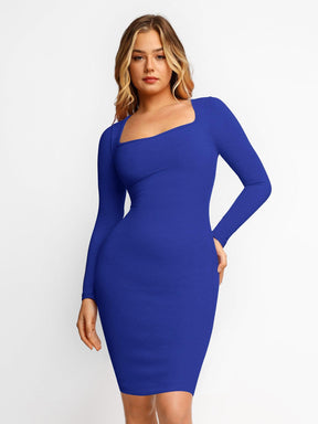 Robe midi à manches longues avec effet gainant intégré