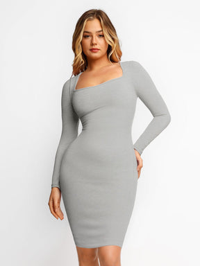 Robe midi à manches longues avec effet gainant intégré