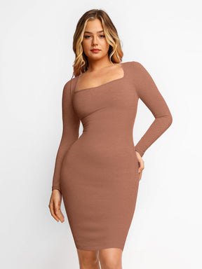 Robe midi à manches longues avec effet gainant intégré