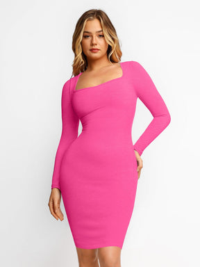Robe midi à manches longues avec effet gainant intégré