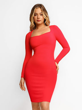 Robe midi à manches longues avec effet gainant intégré